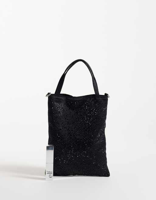 ASOS DESIGN axelremsväska med strass och handtag i svart, 2 av 4