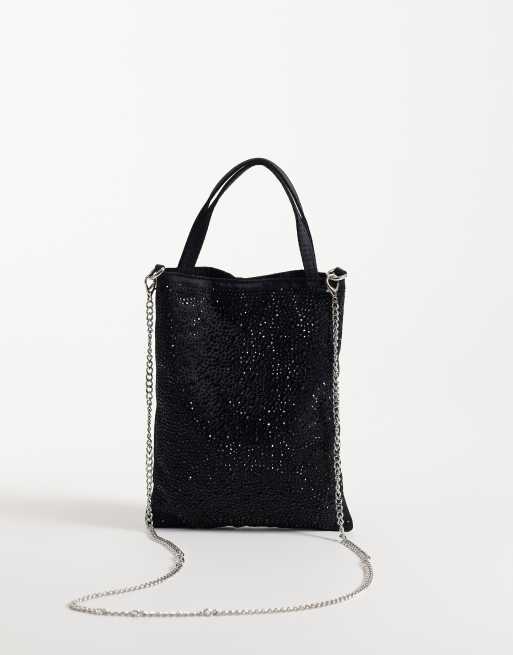 ASOS DESIGN axelremsväska med strass och handtag i svart, 4 av 4
