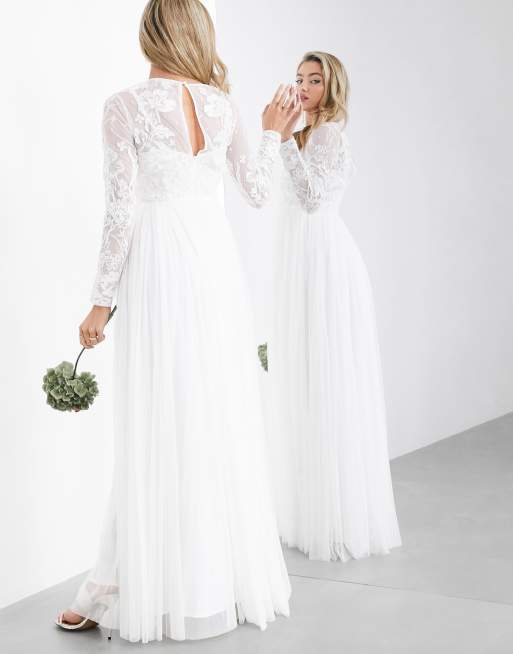 Asos edition long sleeve lace bodice sale maxi wedding dress with pleated skirt