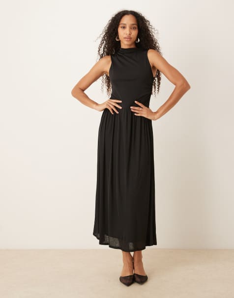 ASOS DESIGN aysm sleeve dropped waist midi dress in black - view 1