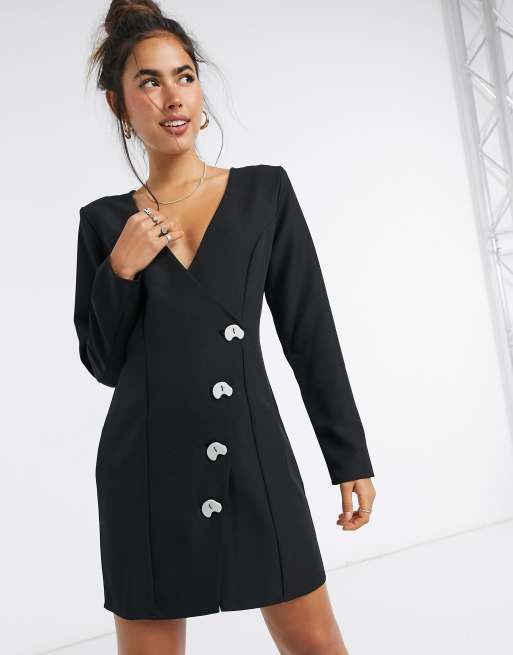 ASOS DESIGN aysmmetric wrap mini dress with contrast buttons in black