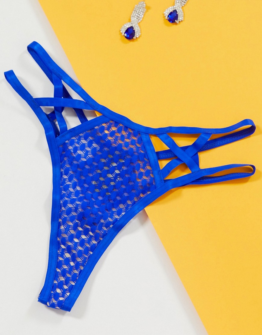 ASOS DESIGN Azmia sporty mesh cross front thong-Blue