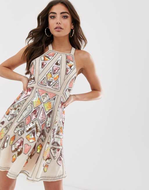 ASOS DESIGN aztec embellished mini skater dress ASOS