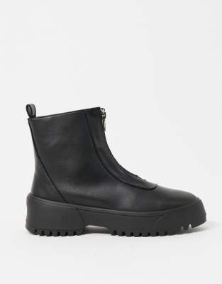 asos design azure chunky front zip boots in black