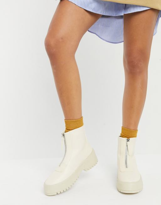 ASOS DESIGN Alliance chunky zip front boots in off-white