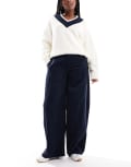 [ASOS DESIGN] ASOS DESIGN baby cord extreme horseshoe pants with seam detail in navy-Yellow 8 Navy