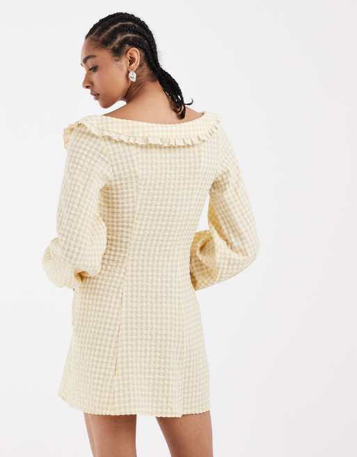 ASOS DESIGN baby doll collared mini dress with godets in yellow gingham, 3 of 4