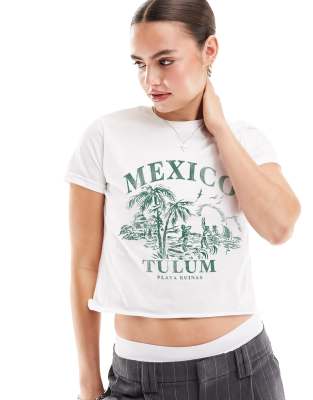 ASOS DESIGN - Baby Fit T-Shirt in Weiß mit Mexico-Grafikprint