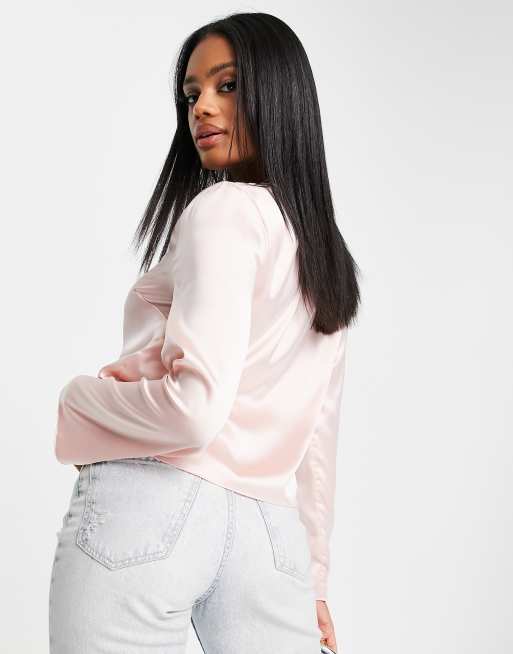 ASOS DESIGN baby pink satin top with diamante trims | ASOS