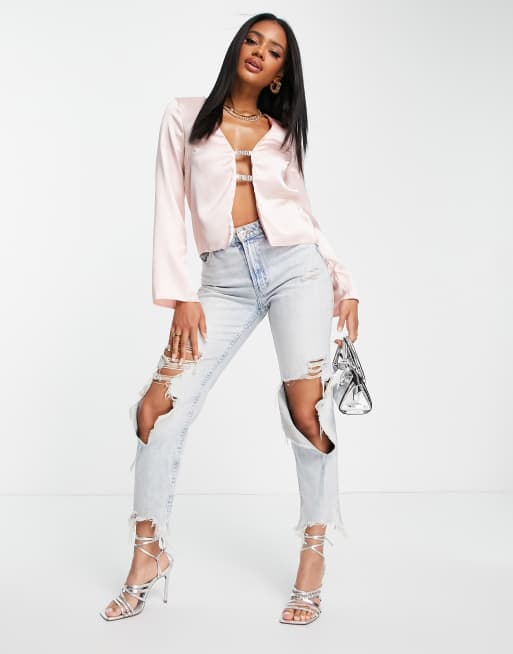 Baby pink satin store top