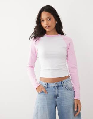 Asos Design Baby Raglan Long Sleeve T-shirt In Pink