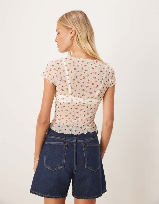 ASOS DESIGN - Baby-T-shirt med småblomstret print i mesh, 4 af 4