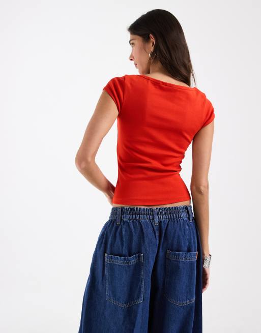 ASOS DESIGN - Baby T-shirt met boothals en korte mouwen in rood, 4 van 4