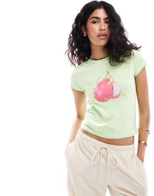 ASOS DESIGN - Baby T-shirt met drakenfruitprint in groen