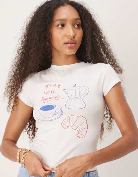 ASOS DESIGN - Baby T-shirt met grafische print van ontbijt in kokosmelkwit - view 1