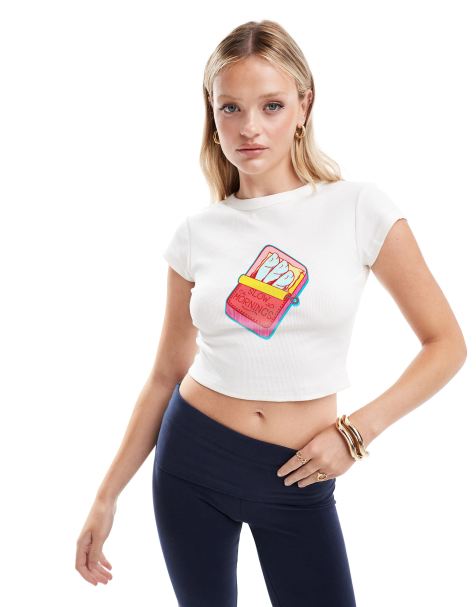 ASOS DESIGN - Baby-T-shirt met grafische sardineprint in wit - view 1
