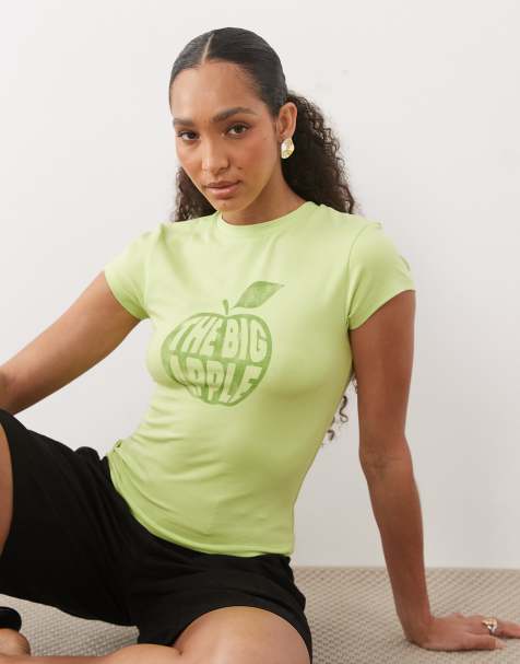 ASOS DESIGN - Baby T-shirt met korte mouwen en Big Appleprint in groen - view 1