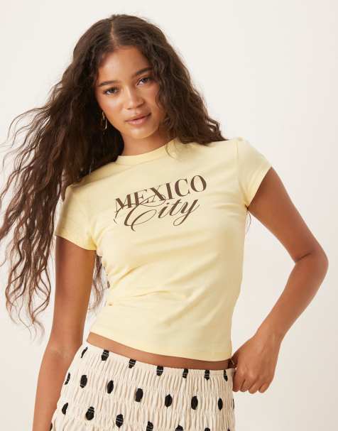 ASOS DESIGN - Baby-T-shirt met Mexico City-print in geel - view 1