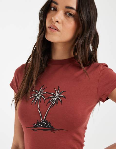 ASOS DESIGN Baby-T-Shirt mit Palmbaum-Motiv aus Perlen in Braun - view 1
