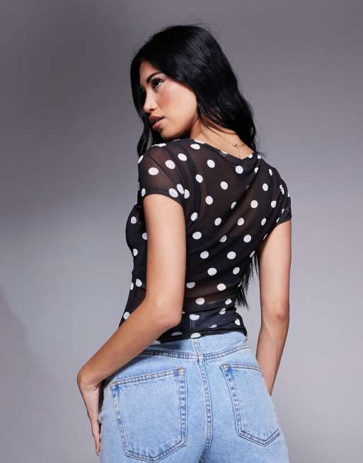 ASOS DESIGN - Baby T-shirt van mesh in zwart met witte stippen, 2 van 4