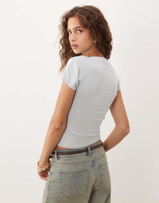 ASOS DESIGN baby tee avec motif rodéo en bleu gris pâle, 4 de 4