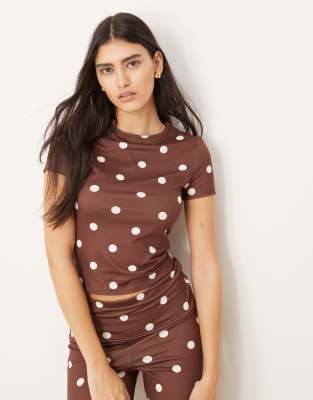 Asos Design Flare Pants In Brown Polka Dot - Part Of A Set