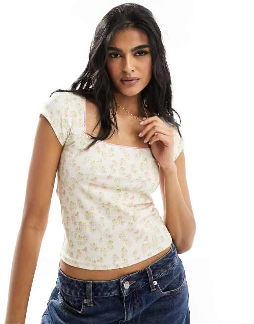 ASOS DESIGN Taylor pointelle crop bralette in ditsy floral