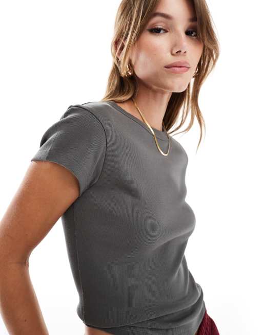 ASOS DESIGN baby tee in tonal charcoal gray