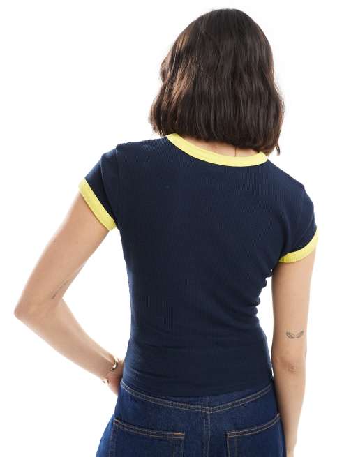 ASOS DESIGN baby tee in waffle with Beverly Hills graphic in navy