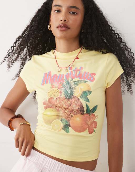 ASOS DESIGN baby tee med Mauritius-fruktgrafik i buttermilk, 4 av 4