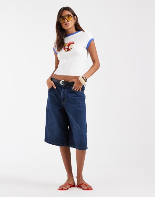 ASOS DESIGN - Baby tee met grafische appelprint in wit en blauw, 3 van 4