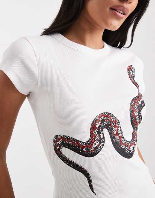 ASOS DESIGN - Baby tee met grafische slangenprint in wit, 4 van 4