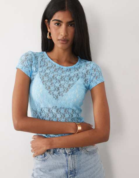 ASOS DESIGN - Baby tee met kant in blauw - view 1