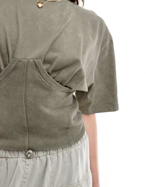 ASOS DESIGN - Baby tee met korset in grijs met wassing, 3 van 4
