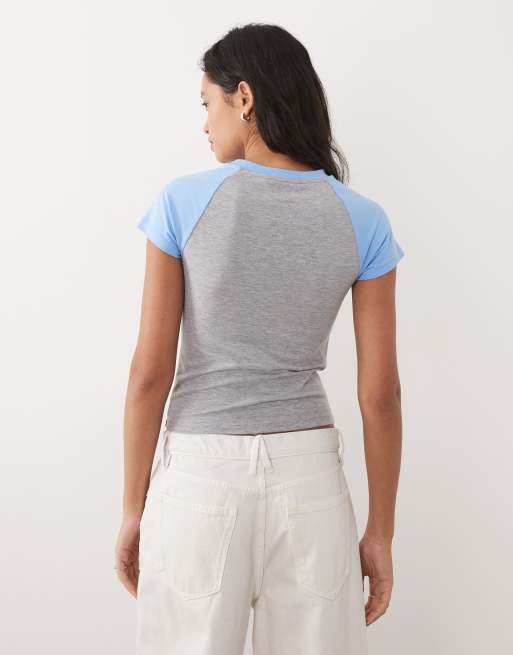 ASOS DESIGN - Baby tee met korte raglanmouwen in grijs en blauw, 4 van 4