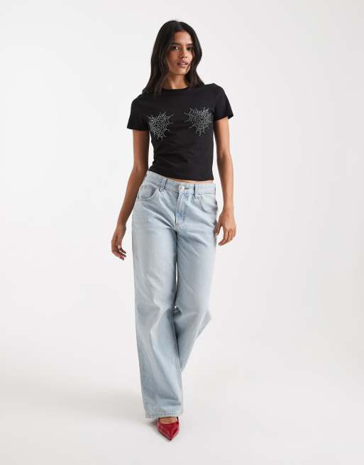 ASOS DESIGN - Baby tee met spinnenweb van siersteentjes in zwart, 2 van 4