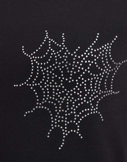 ASOS DESIGN - Baby tee met spinnenweb van siersteentjes in zwart, 3 van 4