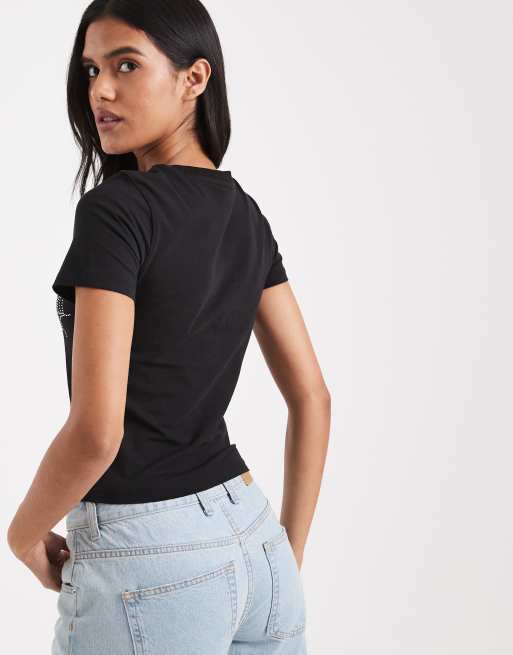 ASOS DESIGN - Baby tee met spinnenweb van siersteentjes in zwart, 4 van 4