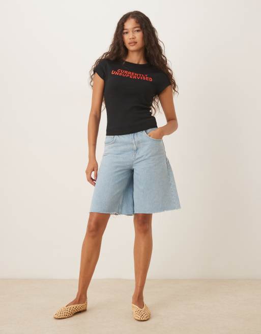 ASOS DESIGN - Baby tee met unsupervised-print met slogan in zwart, 2 van 4