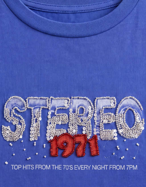ASOS DESIGN baby tee met versiering en vintage stereoprint in blauw, 8 van 8