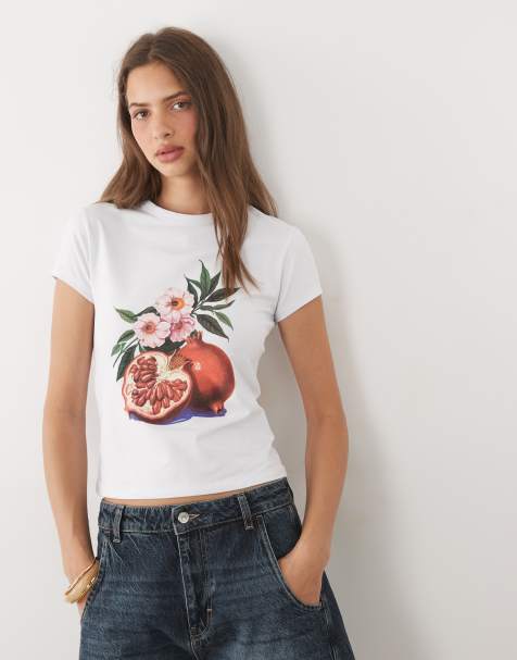ASOS DESIGN baby tee met vintage granaatappelprint in wit - view 1