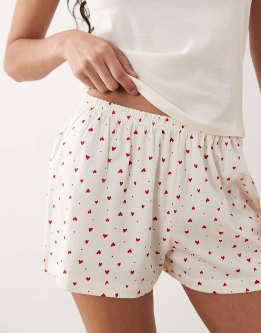 ASOS DESIGN baby tee & pyjama short set in white with heart print, 3 of 4