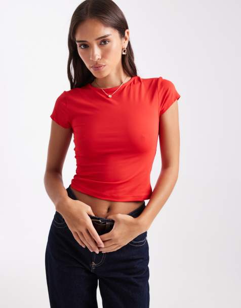 ASOS DESIGN - Baby tee van gladde polyamide in rood - view 1