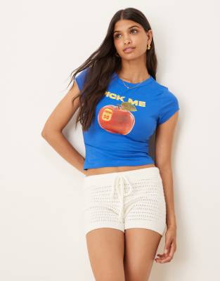 Asos Design Baby Tee With Apple Graphic In Blue