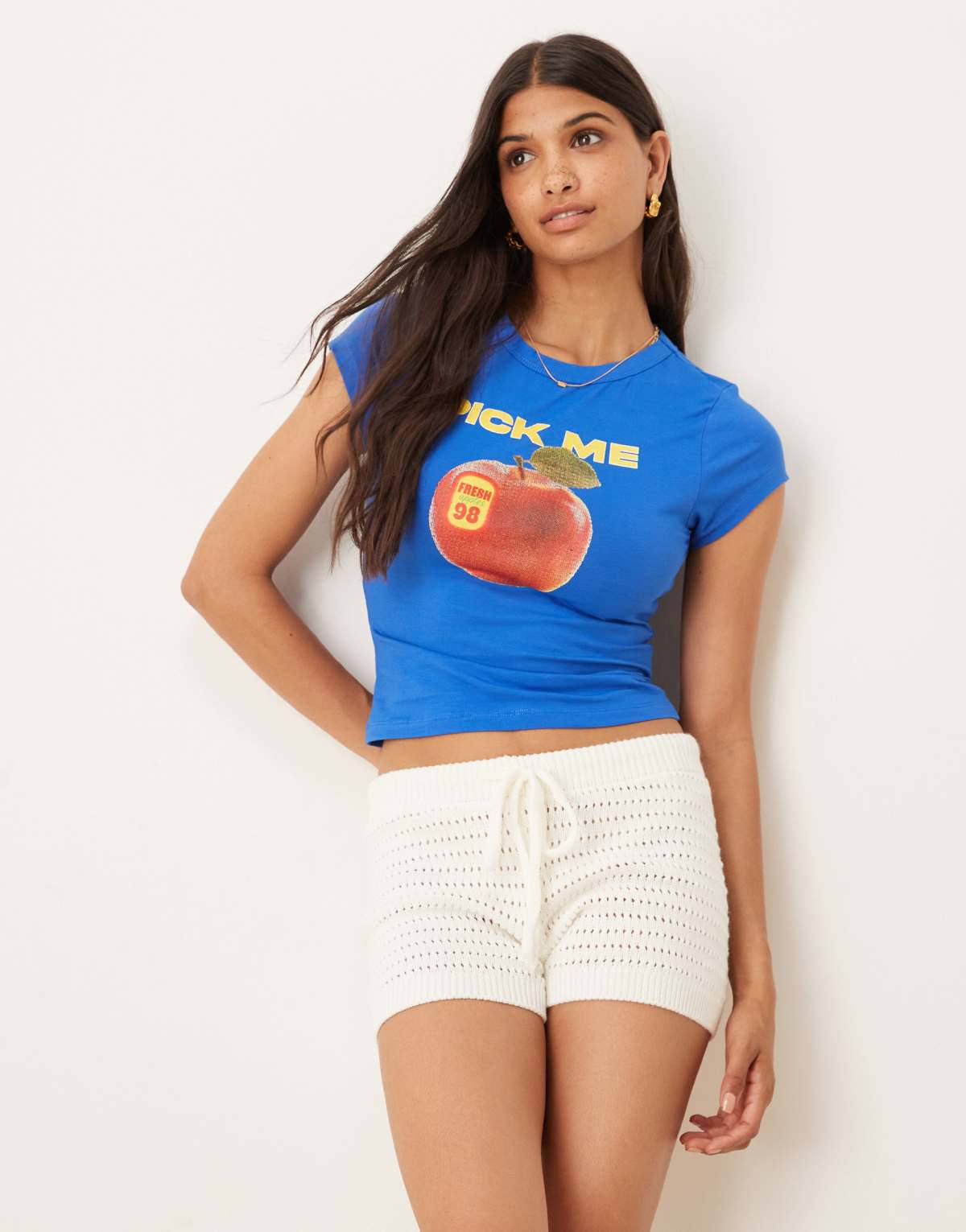 ASOS DESIGN baby tee with apple graphic in blue