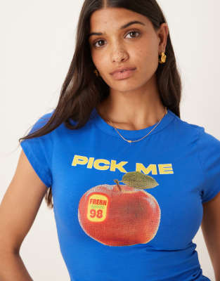Asos Design Baby Tee With Apple Graphic In Blue