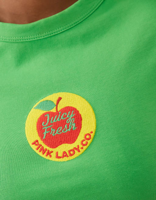 ASOS DESIGN baby tee with apple sticker embroidery in green, 4 of 4