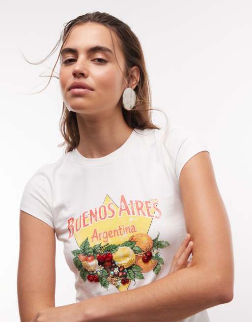 ASOS DESIGN baby tee with beaded Buenos Aires fruit graphic in white, 4 of 7