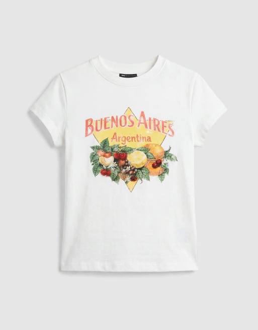 ASOS DESIGN baby tee with beaded Buenos Aires fruit graphic in white, 5 of 7