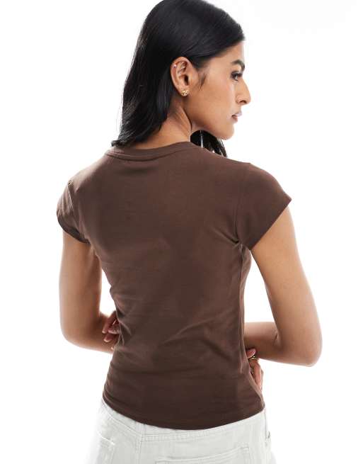 ASOS DESIGN baby tee with beaded floral graphic in brown